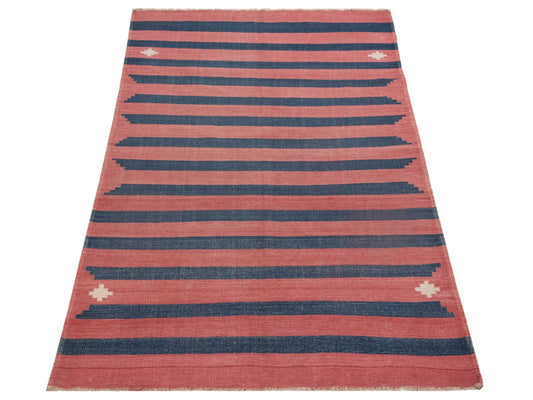 Dhurrie Rose Blue 3.11x7.3 Hand Woven Rug