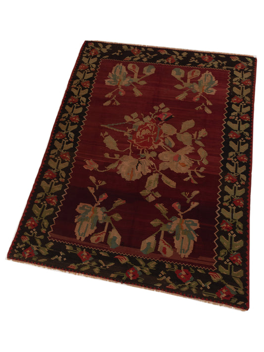 Blossara Kilim Burgundy Black 7.4x10.1 Hand Woven Rug