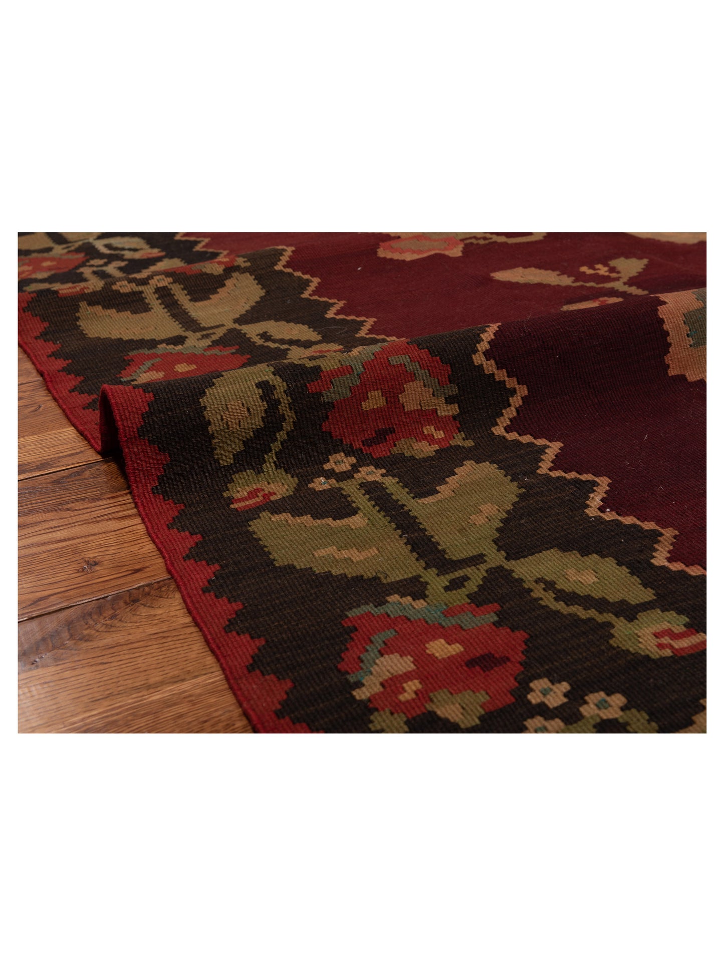 Blossara Kilim Burgundy Black 7.4x10.1 Hand Woven Rug