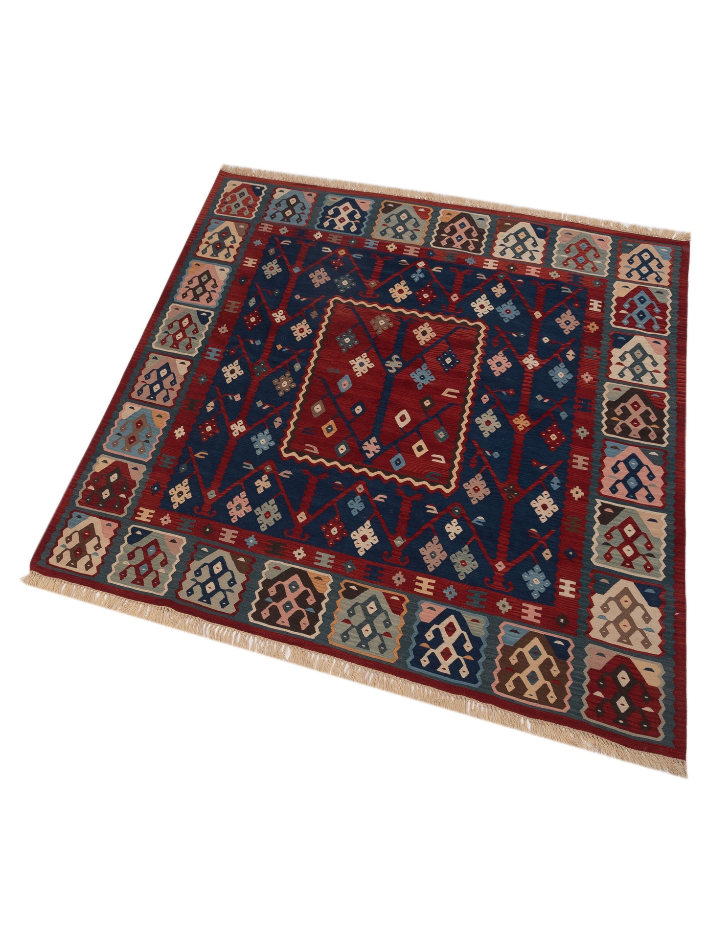 Kilvana Navy Red 6.11x7.1 Hand Woven Rug