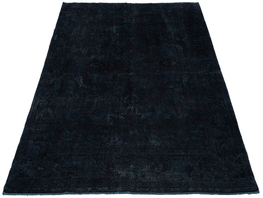 Vintage Black Blue 8x9.3 Hand Knotted Rug