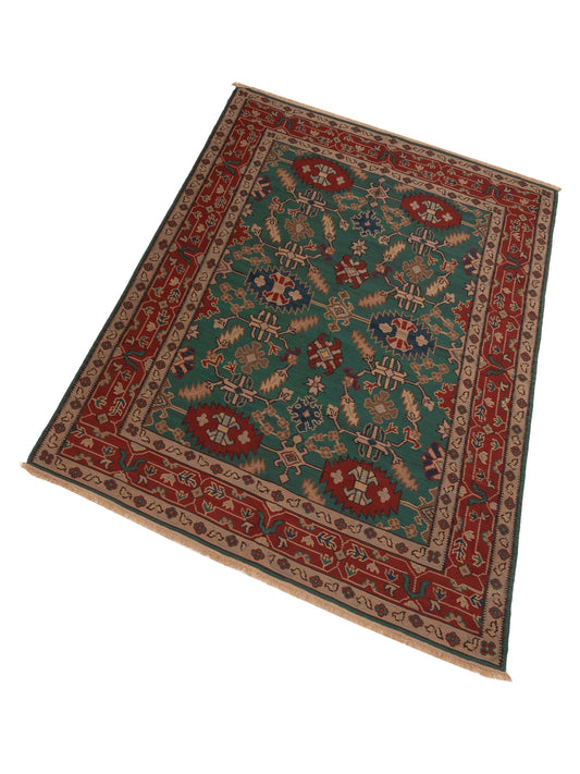 Kilvana Green Red 7.1x10.4 Hand Woven Rug