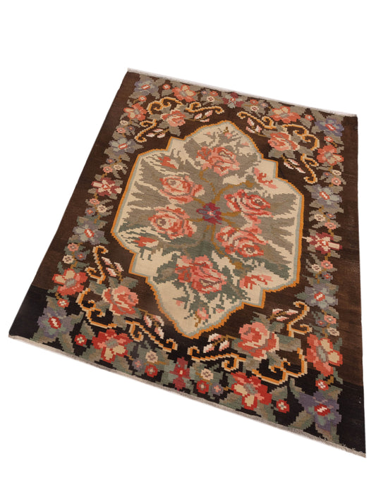 Blossara Kilim Black 5x7.2 Hand Woven Rug