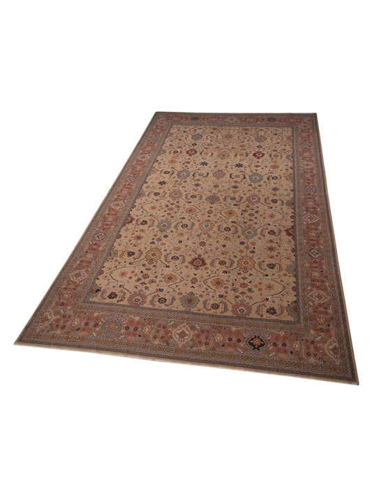 Turkish Elvaria Beige Pink 11.11x17.4 Hand Knotted Rug