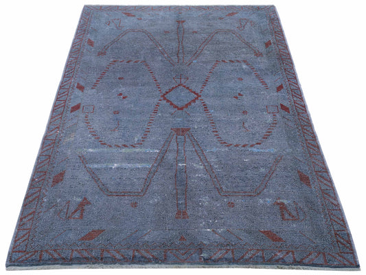 Vintage Blue 4x5.10 Hand Knotted Rug