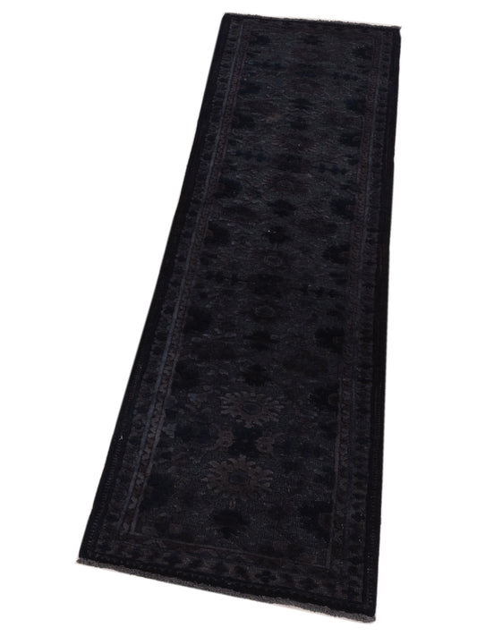 Vintage Black 2.2x7.10 Hand Knotted Rug