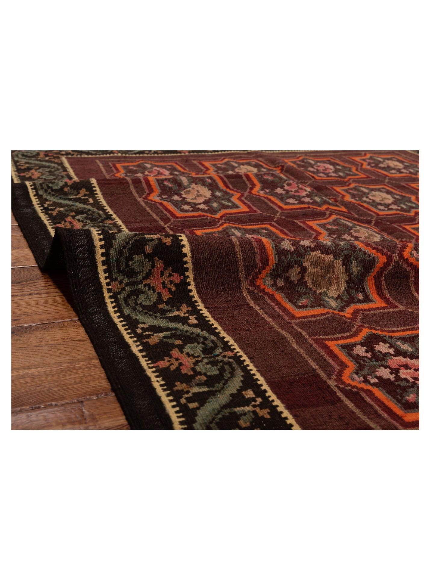 Blossara Kilim Burgundy Black 4.11x6.11 Hand Woven Rug