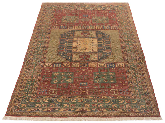 Antiqua Loom Rust Green 5.1x8.3 Hand Knotted Rug
