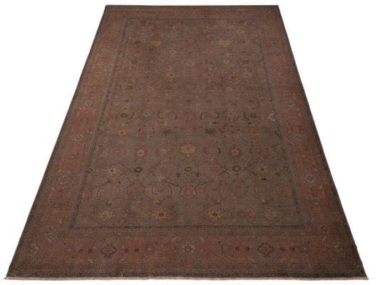 Turkish Elvaria Green Pink 12.2x17.4 Hand Knotted Rug