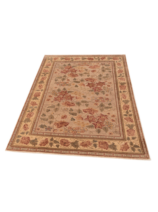 Turkish Elvaria Light Brown Cream 9.1x12.4 Hand Knotted Rug
