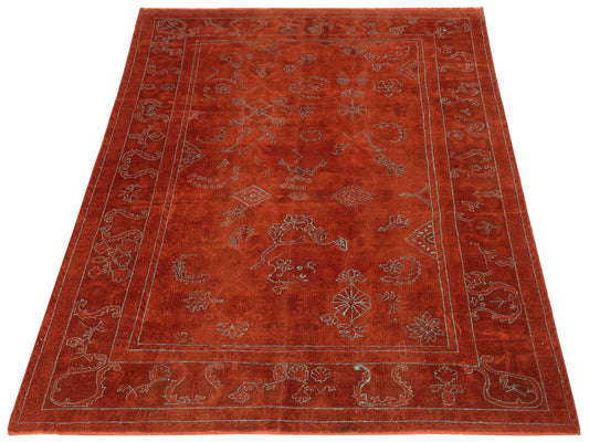 Vintage Orange 7.8x10.10 Hand Knotted Rug