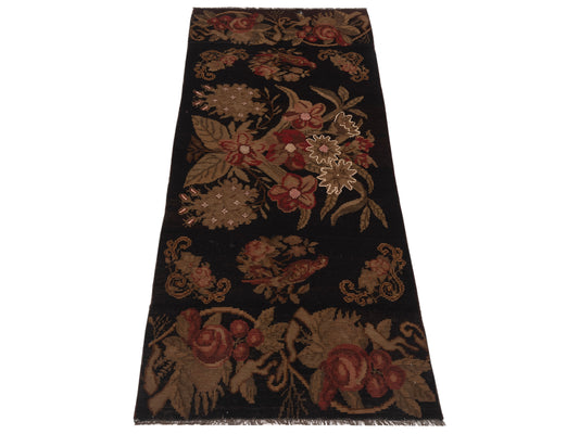 Blossara Kilim Black 3.6x8.9 Hand Woven Rug