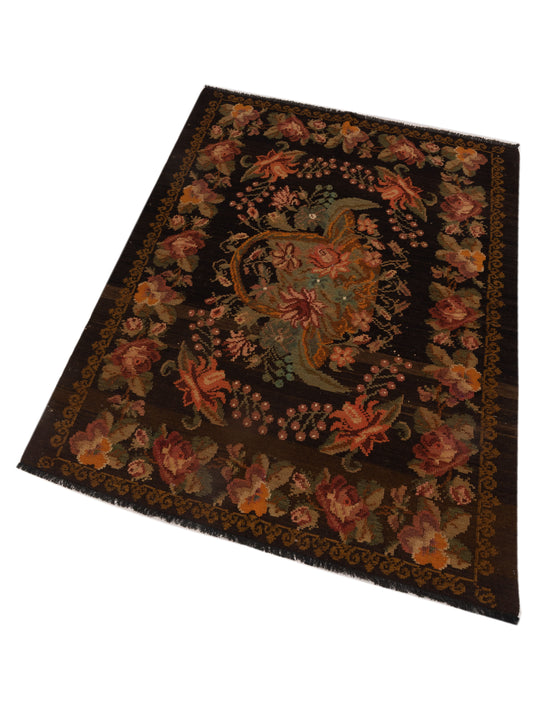 Blossara Kilim Black 5x7.7 Hand Woven Rug