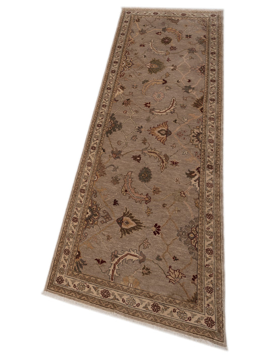 Turkish Elvaria Gray Ivory 2.10x9.6 Hand Knotted Rug