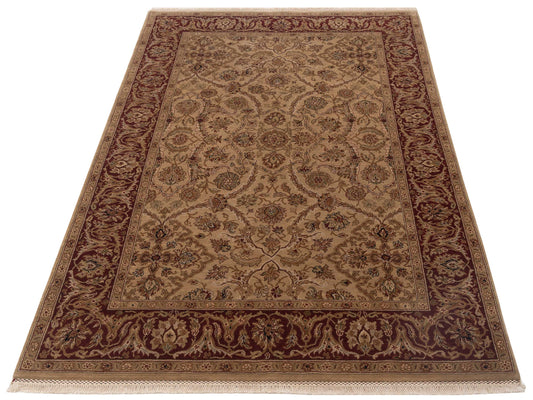 Corvella Beige Red 6.2x9.2 Hand Knotted Rug