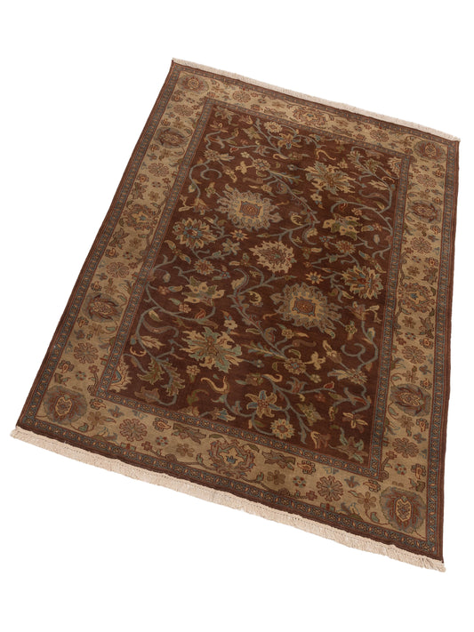 Modeva Brown Ivory 5.6x8.5 Hand Knotted Rug