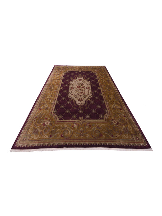 Tibarra Purple Gold 10x13.8 Hand Knotted Rug
