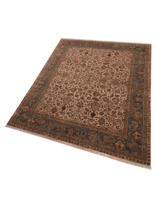 Corvella Ivory Teal Blue 9.1x11.10 Hand Knotted Rug