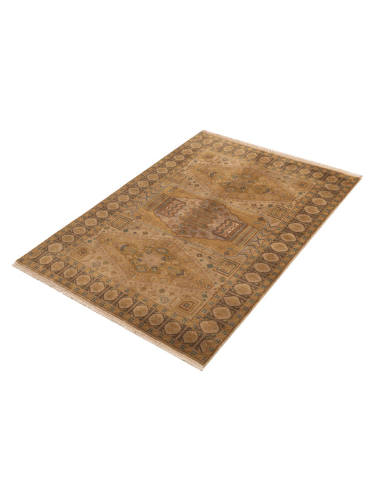 Modeva Beige Brown 5.5x7.7 Hand Knotted Rug