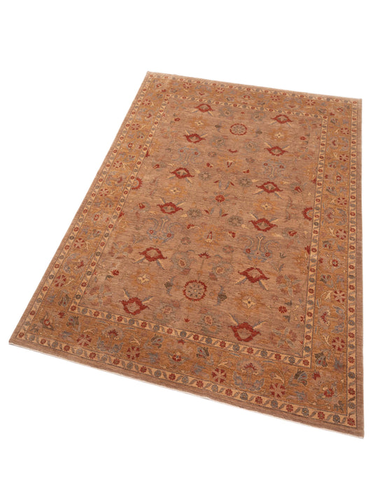 Sabira Brown Gold 9.3x12.1 Hand Knotted Rug