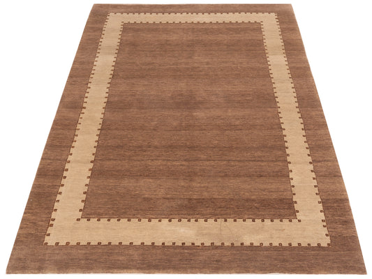 Toneva Brown Beige 5.6x7.11 Hand Knotted Rug