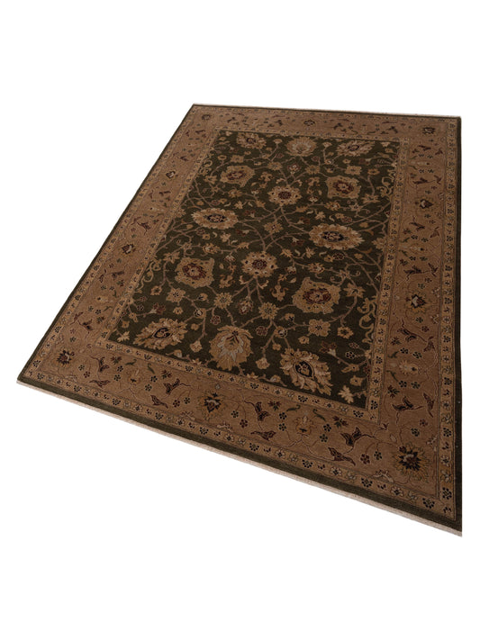 Mehvara Green Light Brown 10x14 Hand Knotted Rug