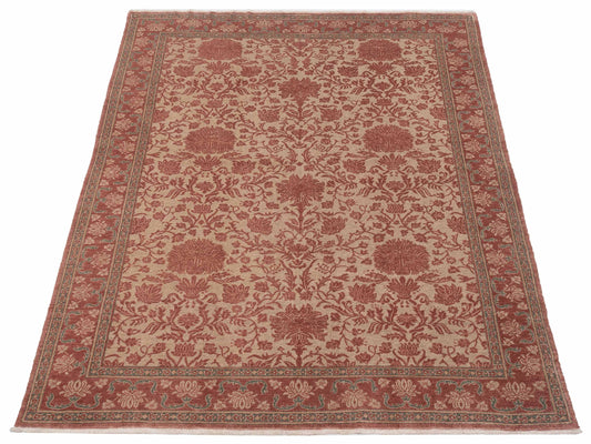 Turkish Elvaria Cream Pink 9.5x11.2 Hand Knotted Rug