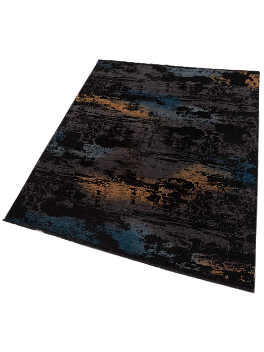 Vintage Black Gray 5.10x7.10 Hand Knotted Rug