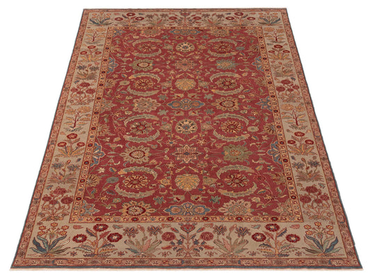 Antiqua Loom Red Cream 9.4x13.3 Hand Knotted Rug