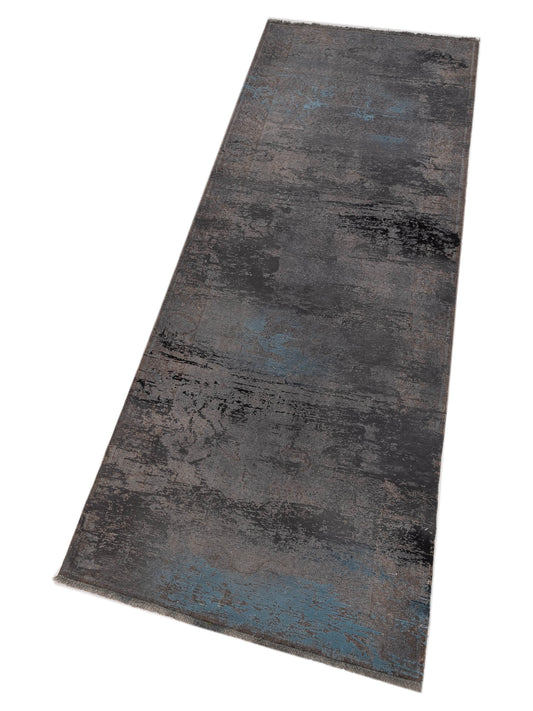 Vintage Gray Blue 3x9.3 Hand Knotted Rug