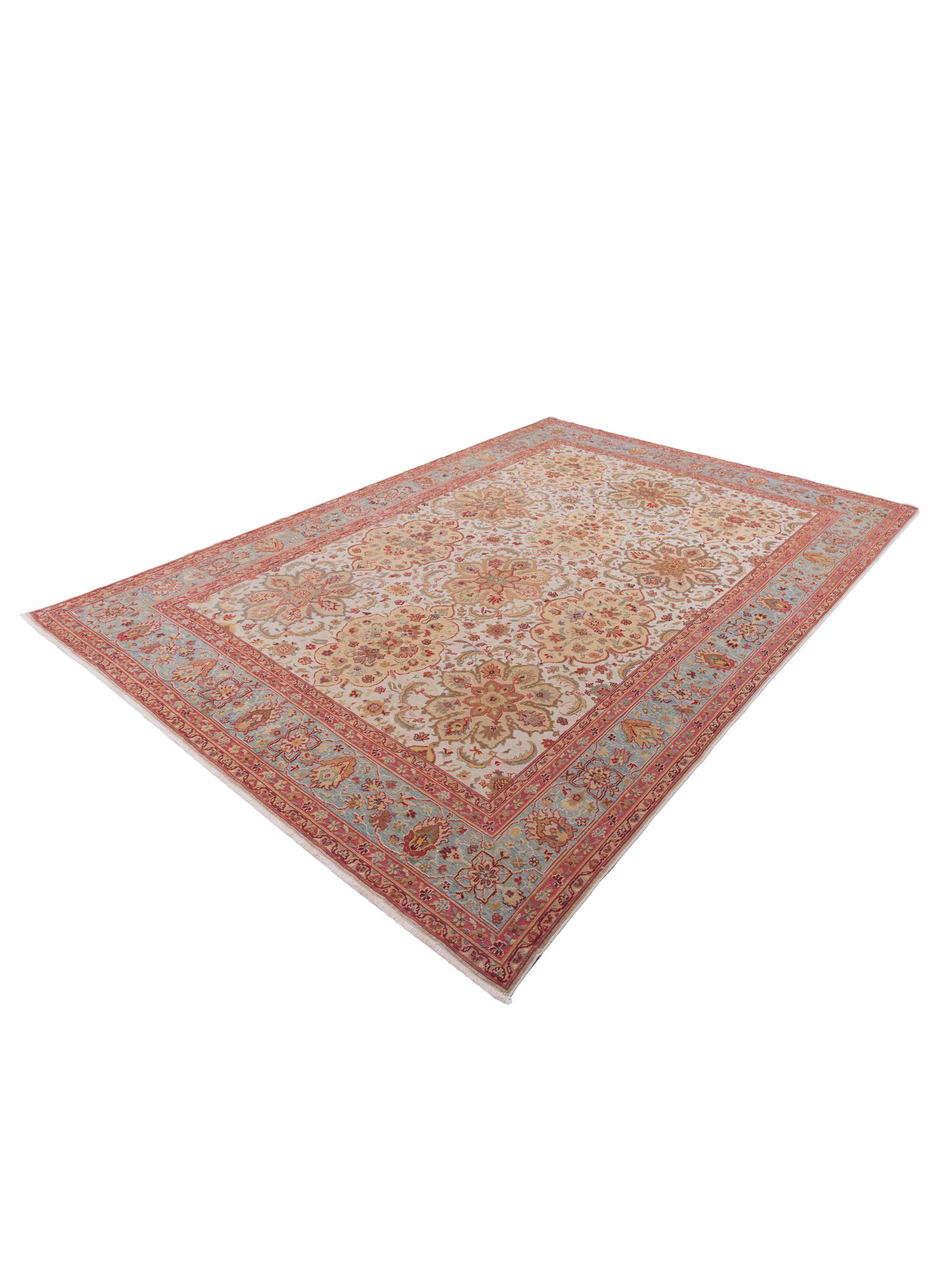 Antiqua Loom Beige Blue 9.4x13.4 Hand Knotted Rug