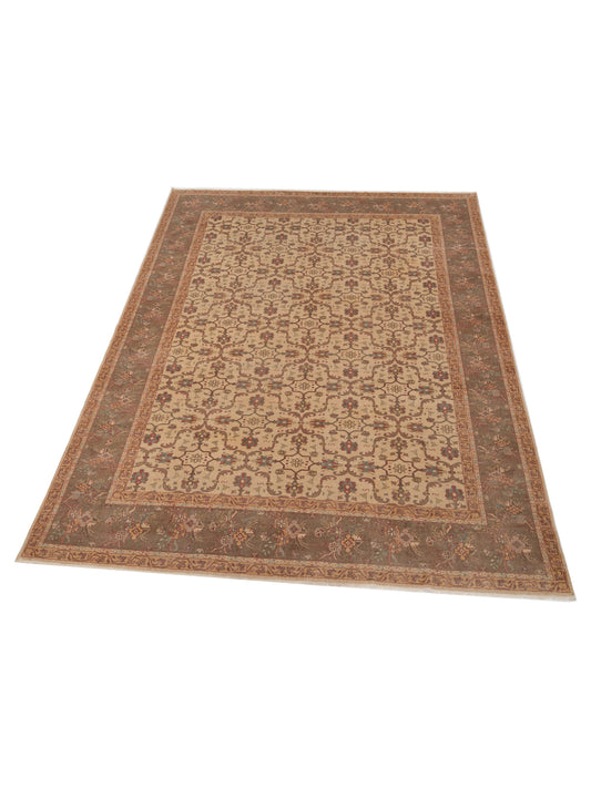 Defnera Beige Green 9.5x12.7 Hand Knotted Rug