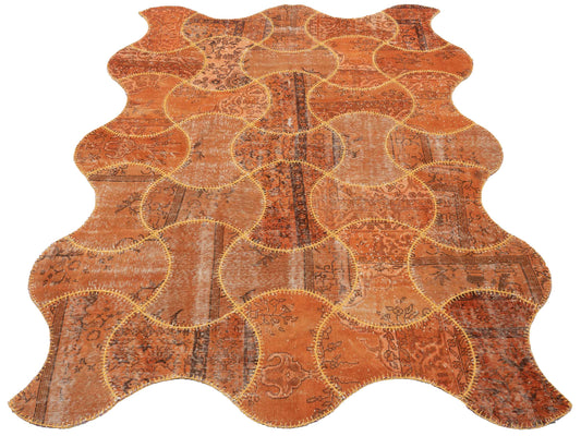 Patchwork Orange 7.2x9.10 Hand Knotted Rug