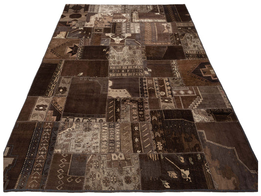 Patchwork Brown 9.10x13.2 Hand Knotted Rug