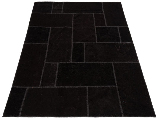 Patchwork Black Black 5.10x7.9 Hand Knotted Rug