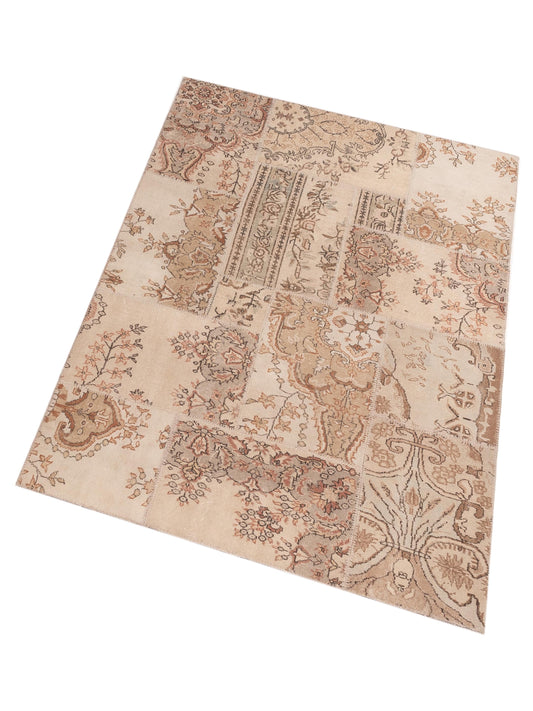 Patchwork Beige Brown 5.9x8.2 Hand Knotted Rug