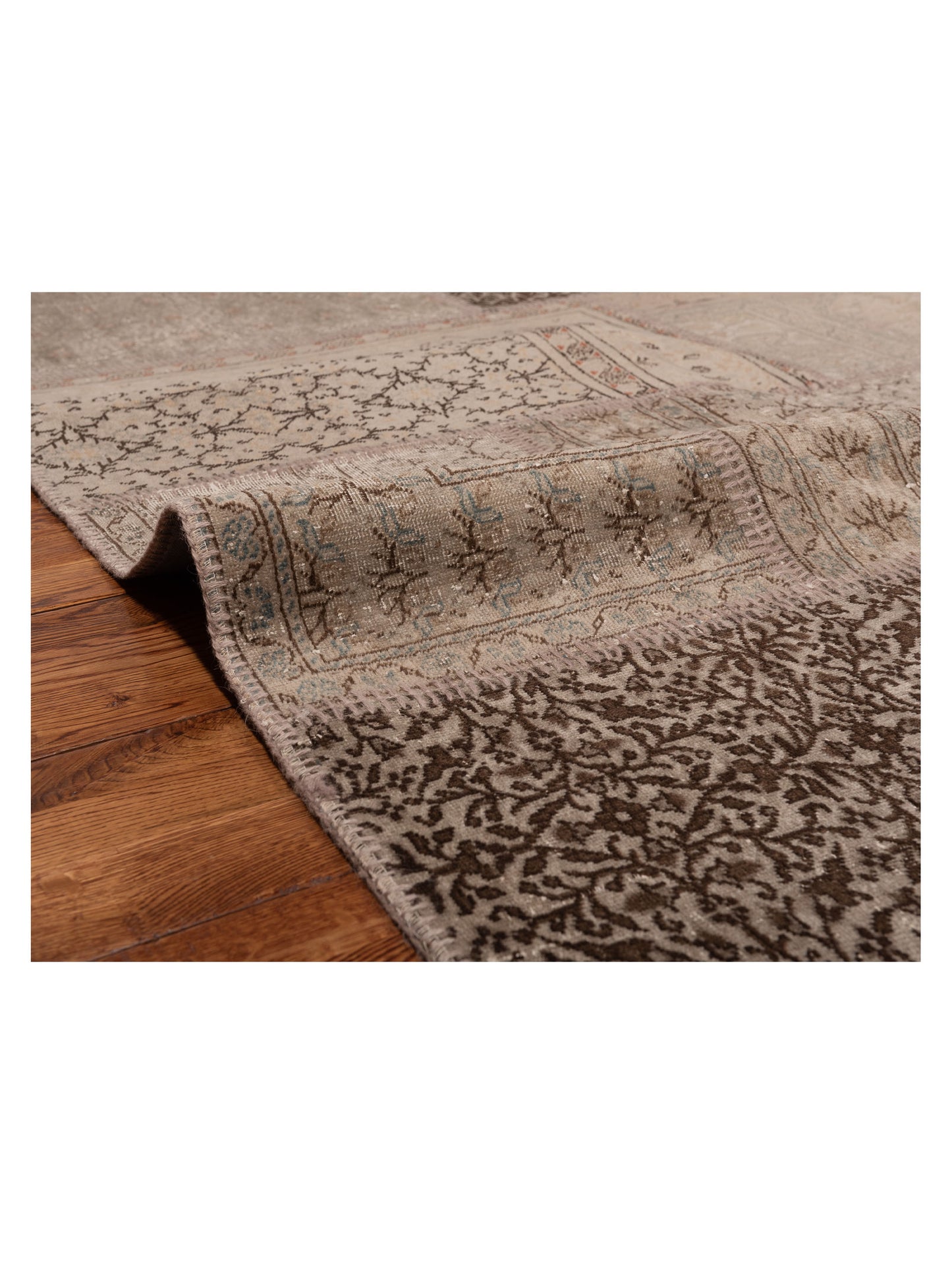 Patchwork Gray Brown 7.11x9.10 Hand Knotted Rug