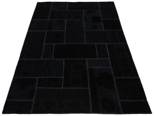 Patchwork Black 8x9.10 Hand Knotted Rug