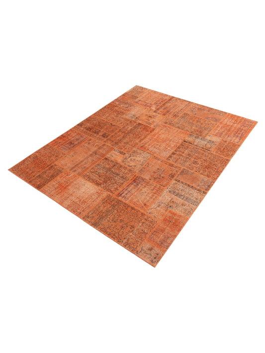 Patchwork Orange 8x1.1 Hand Knotted Rug