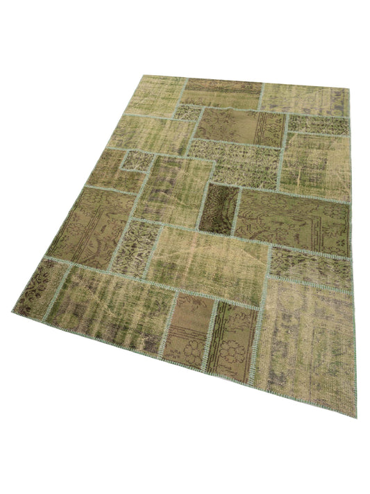 Patchwork Green 6x9 Hand Knotted Rug