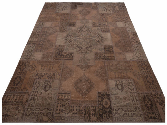 Patchwork Brown 10x13.3 Hand Knotted Rug