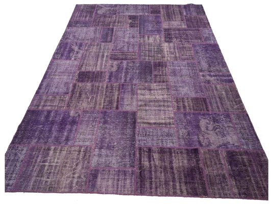 Patchwork Purple 10x13.3 Hand Knotted Rug