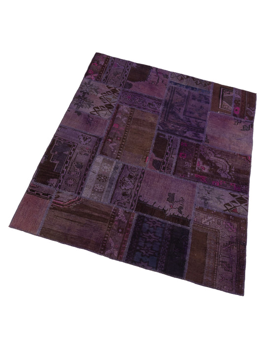 Patchwork Purple 6.7x8.2 Hand Knotted Rug