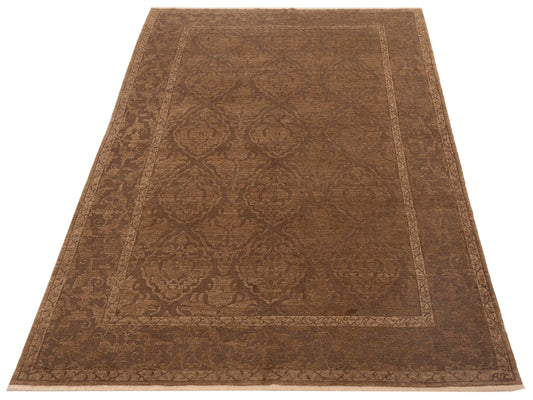 Defnera Dark Brown Brown 6.1x8.10 Hand Knotted Rug