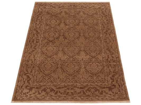 Defnera Dark Brown Brown 4.2x5.10 Hand Knotted Rug