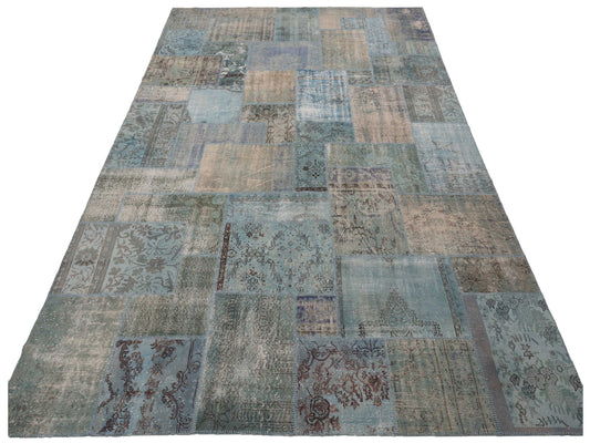 Patchwork Blue 9.10x13.10 Hand Knotted Rug