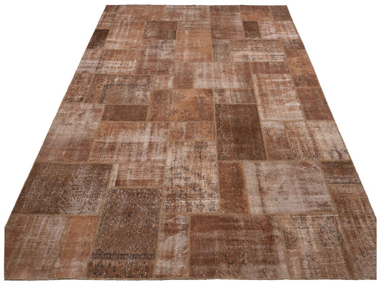 Patchwork Brown 10x13 Hand Knotted Rug