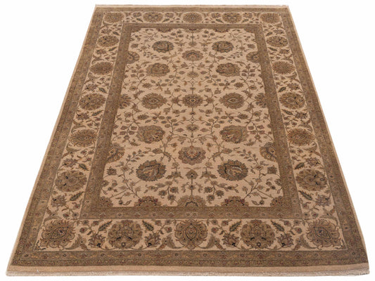 Jallira Beige Beige 6.1x9.6 Hand Knotted Rug