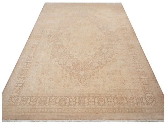 Vintage Beige Brown 10x13.9 Hand Knotted Rug