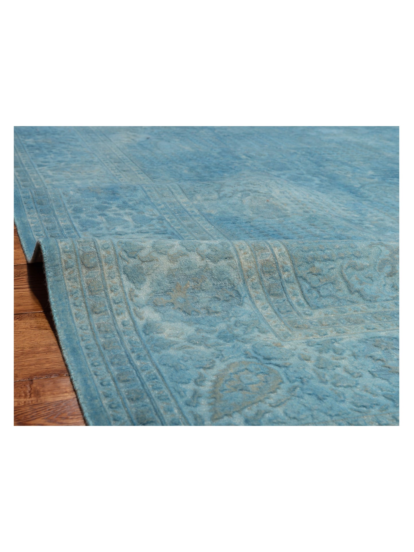 Vintage Turquoise 8.3x10.3 Hand Knotted Rug